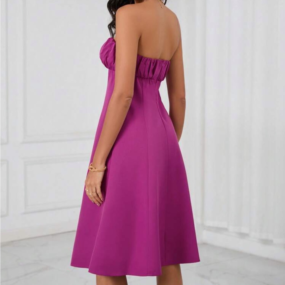 Fuchsia Ruched Bust Tube strapless midi dress - Picture 3 of 5